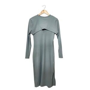Free Movement Ribbed Midi Dress and Shrug Set Sage Green Medium